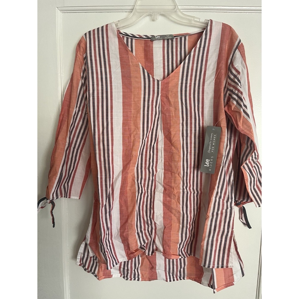 Women's  Lee Riders Peach/white Stripes  And Grey Top Size L‎